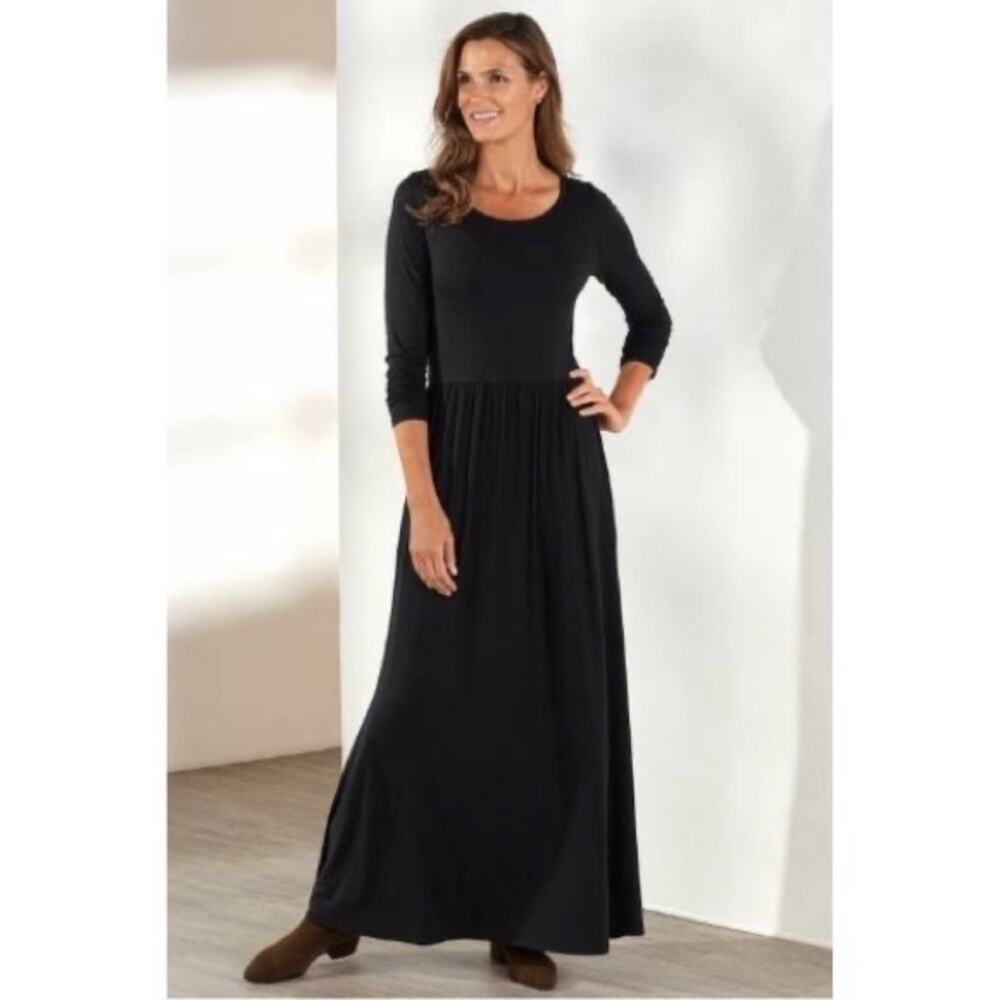Soft Surroundings Black 3/4 Sleeve Jersey Knit Maxi Dress Sz.M